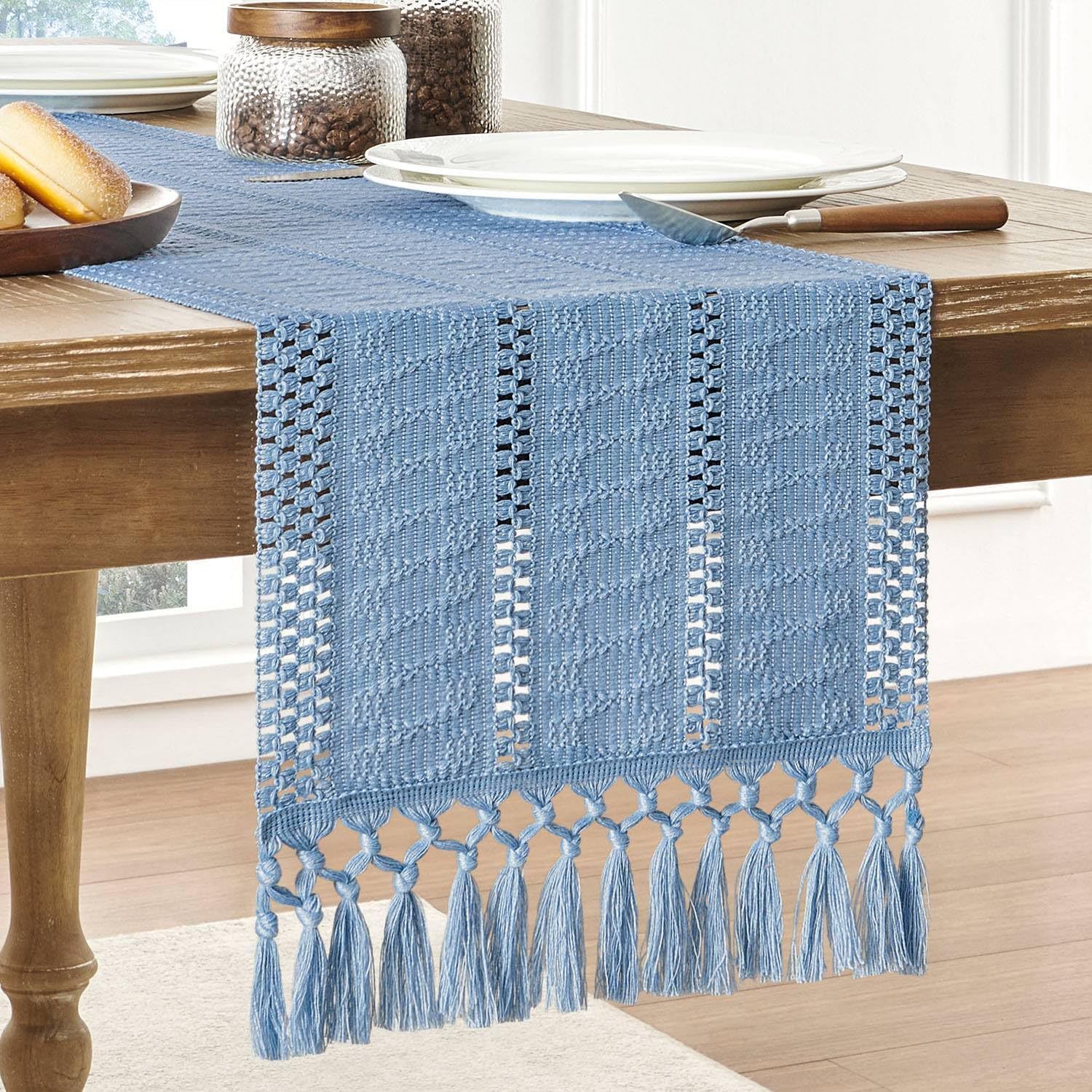 Home Textiles Today News - Cotton Linen Table Runner Knotted Tassel