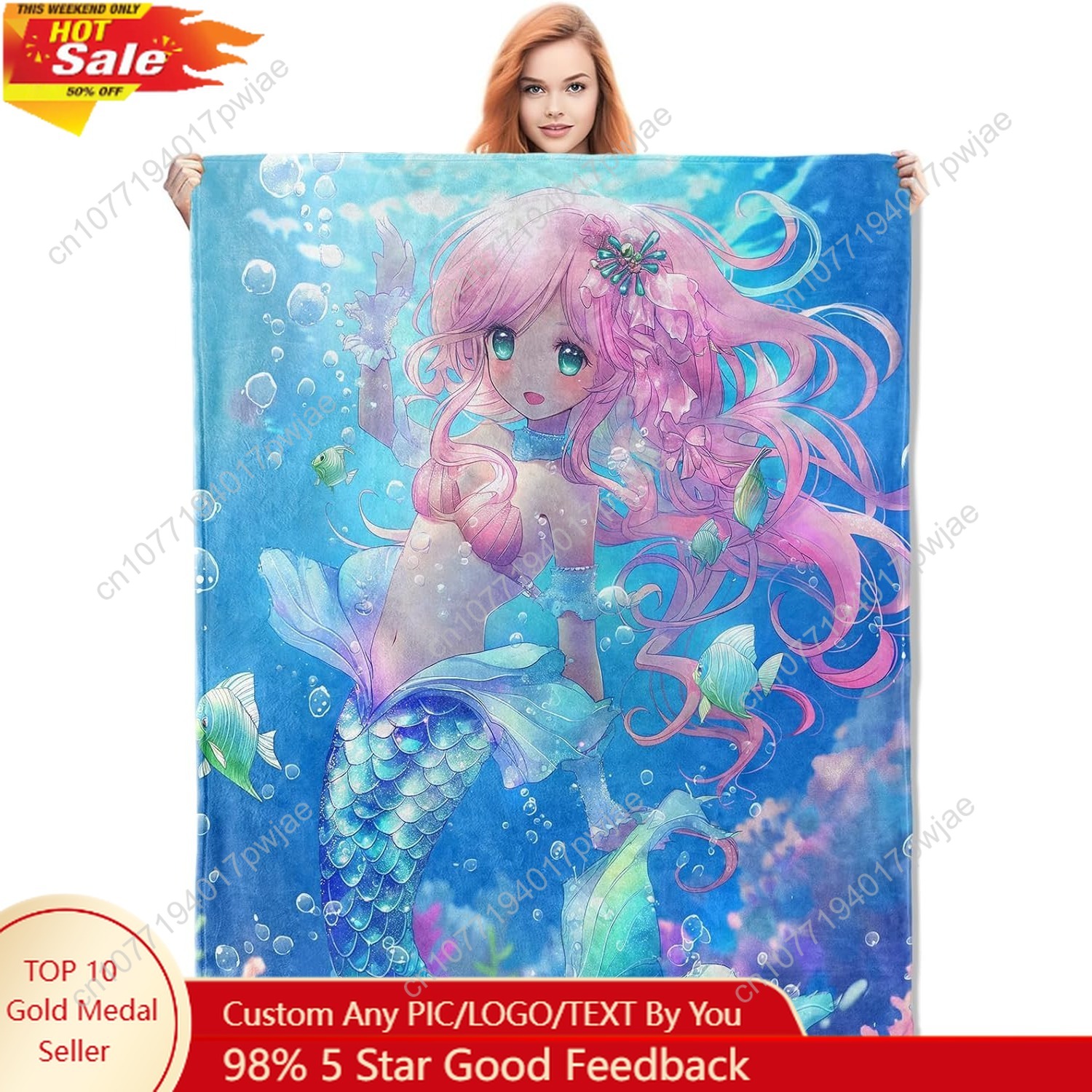 Home Of Textiles - Cute Mermaid Blanket Cartoon Flannel Throw