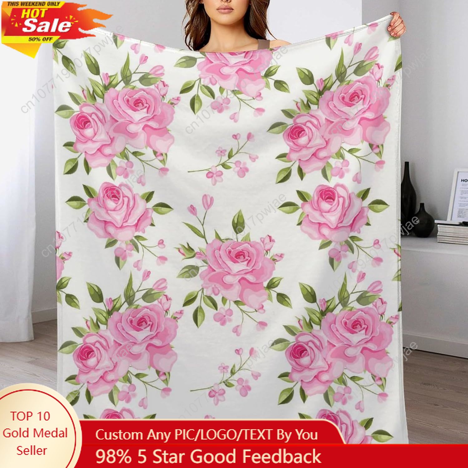 Pink Flower Throw Blanket Flor - Home Of Textiles 리뷰 및 가격