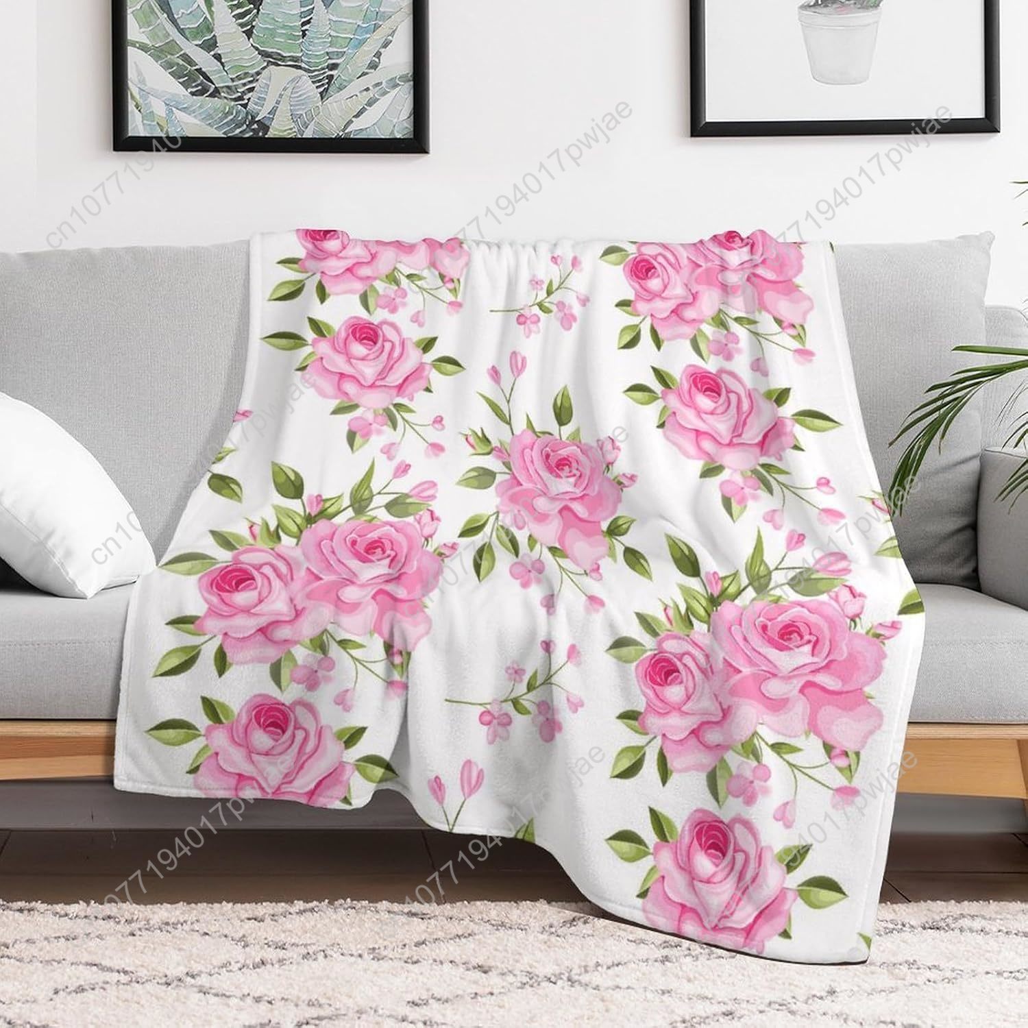 Pink Flower Throw Blanket Flor - Home Of Textiles 리뷰 및 가격