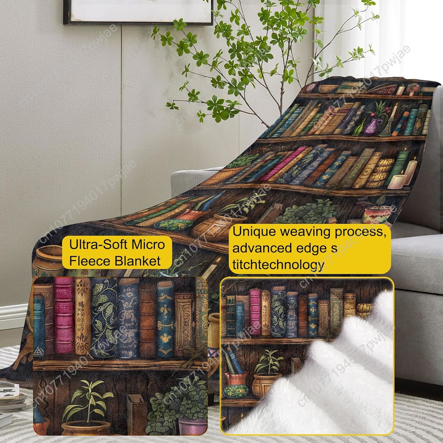 Vintage Bookshelf Blanket Read - Home Of Textiles 리뷰 및 가격