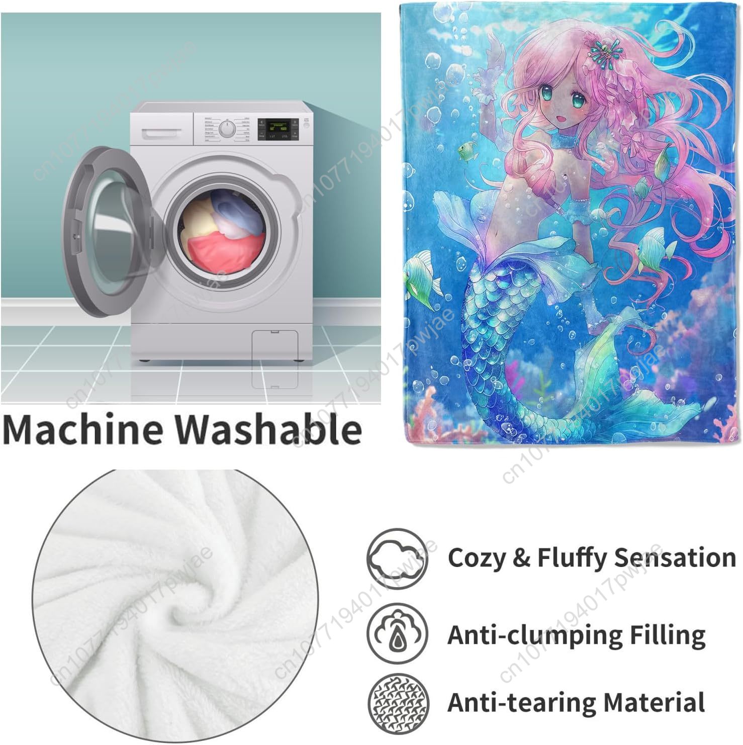 Cute Mermaid Blanket Cartoon F - Home Of Textiles 리뷰 및 가격