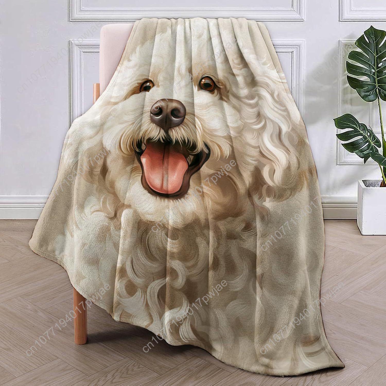 Joyful Poodle Portrait Blanket - Home Of Textiles 리뷰 및 가격
