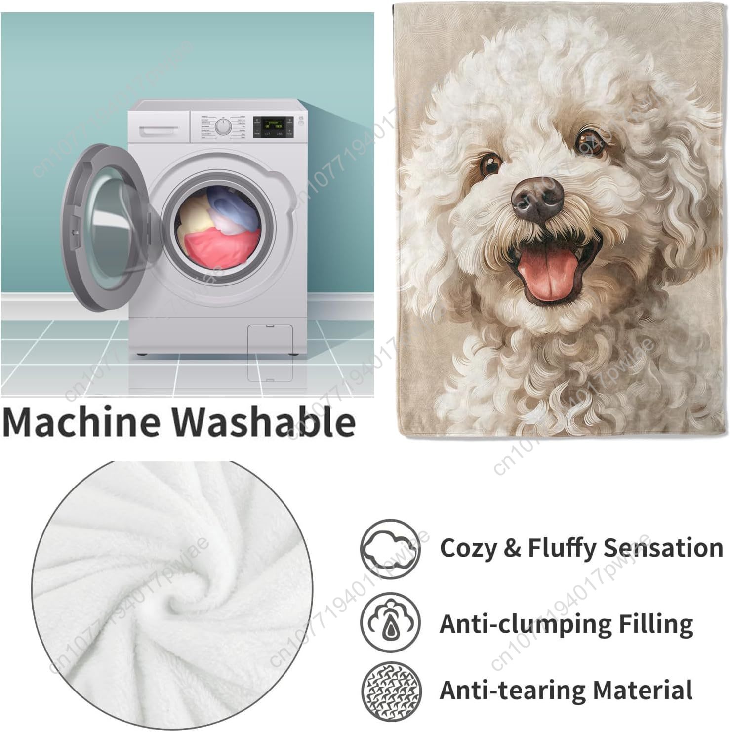 Joyful Poodle Portrait Blanket - Home Of Textiles 리뷰 및 가격